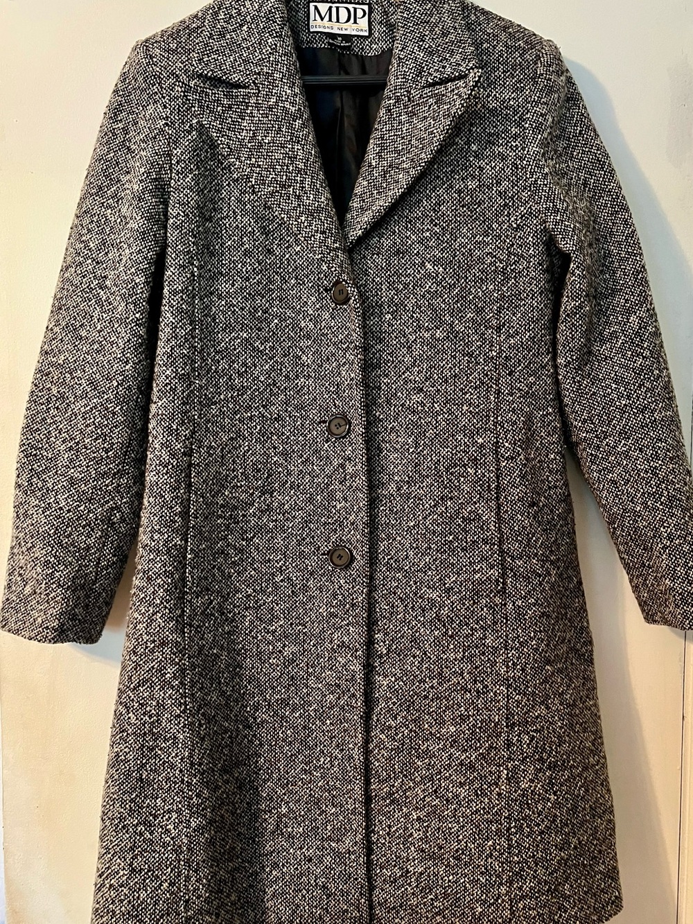 & Other Stories Black and White Textured Wool Pea Coat